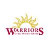 The word warriors with a sun above it.