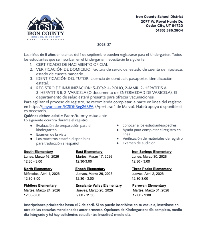 Kinder registration spanish