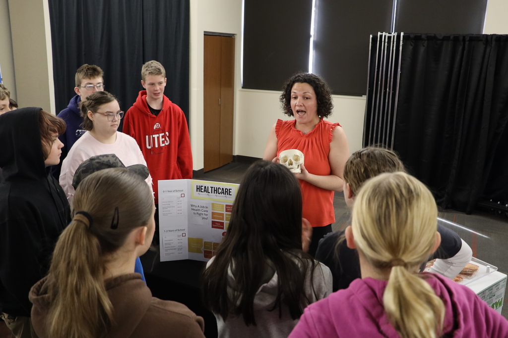 Middle school students learn about the career possibilities in the health care field.