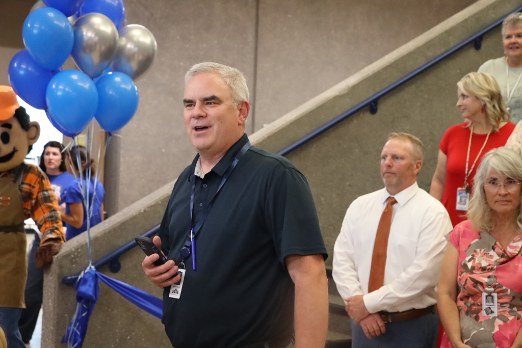 Principal Mike Moyle welcomes people into the school.