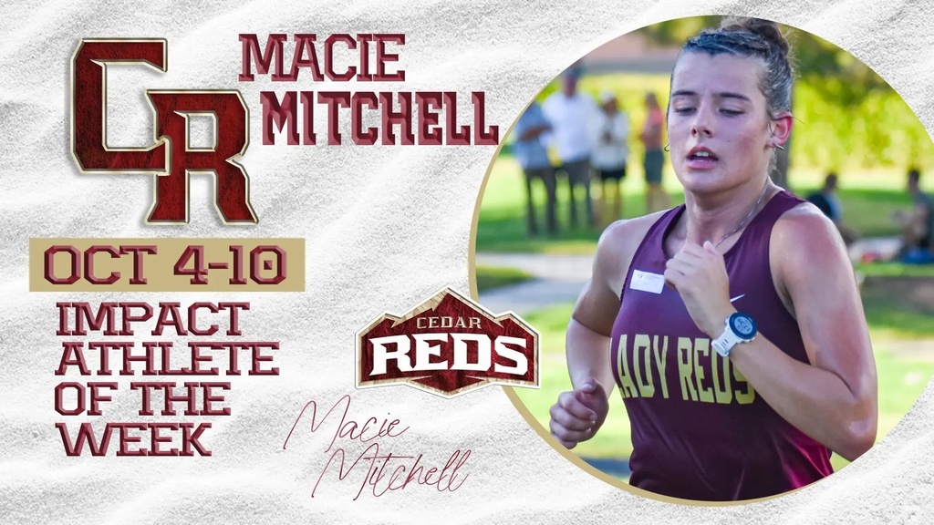 picture of Maci Mitchell running and recognizing her as the impact athlete of the week.