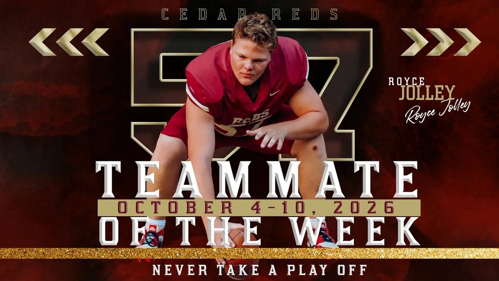 Royce Jolley preparing to hike the ball.  The picture announces Royce as teammate of the week.