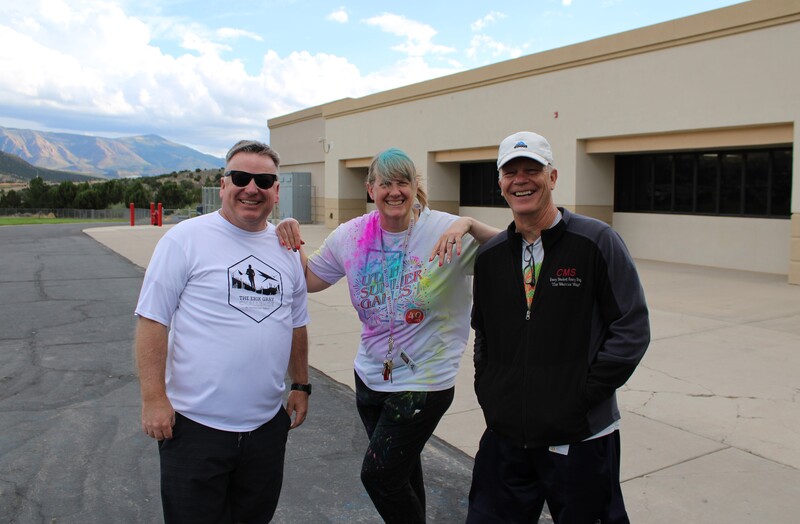 Adults with chalk dust