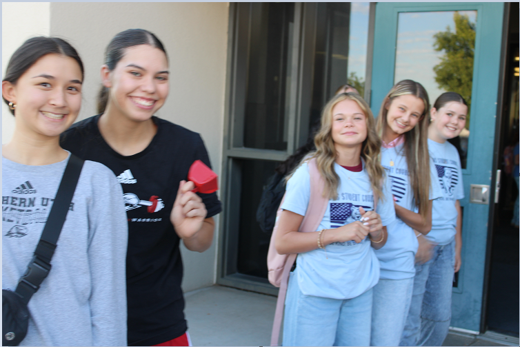 students entering building on first day of school
