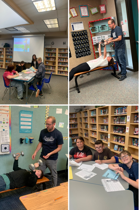 pictures of counselors working with students and students working in Language Arts