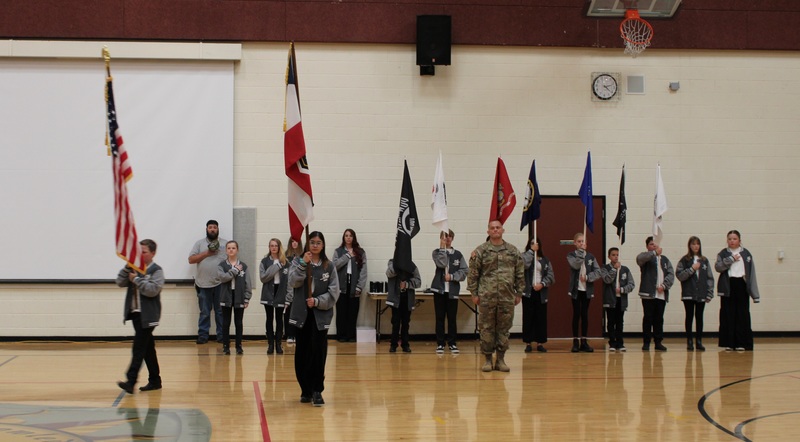 students holding flags