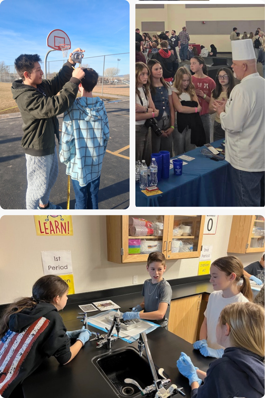 Pic of students dissecting frogs and at SUU Career Fair