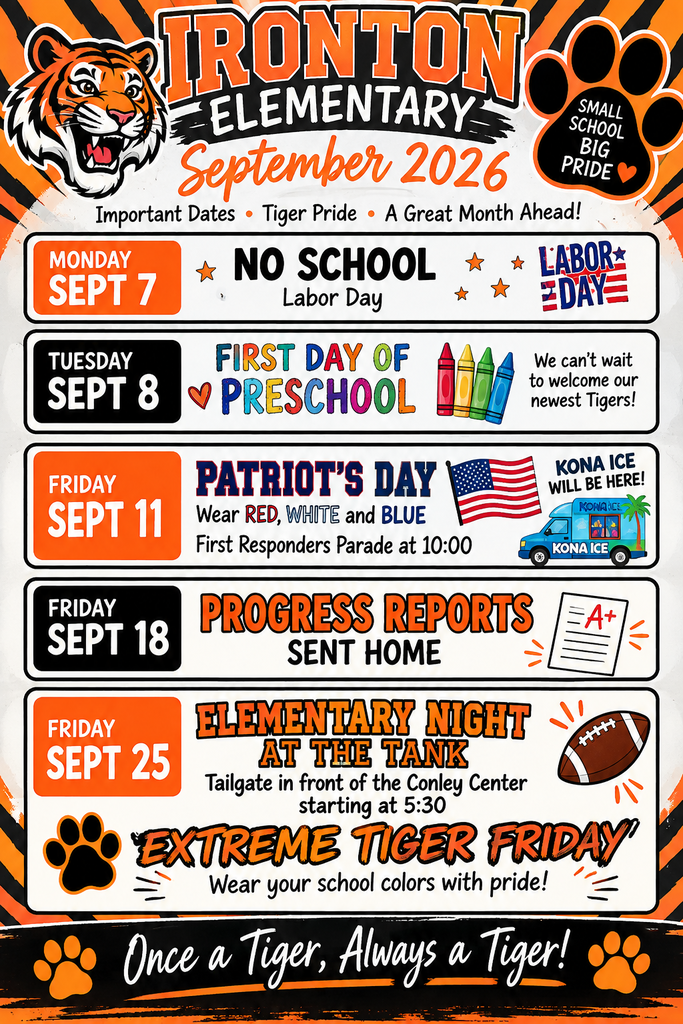 Ironton Elementary weekly schedule