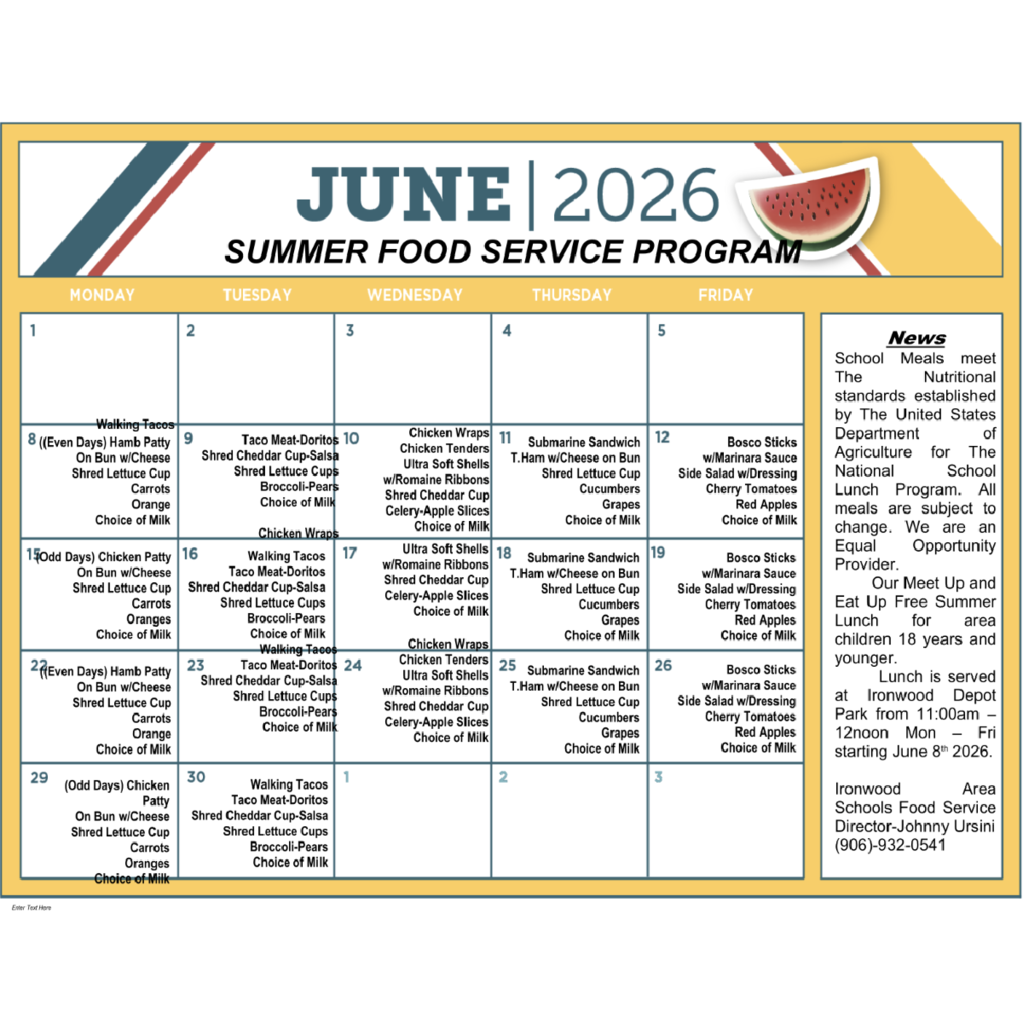 June Lunch Calendar Free Lunches