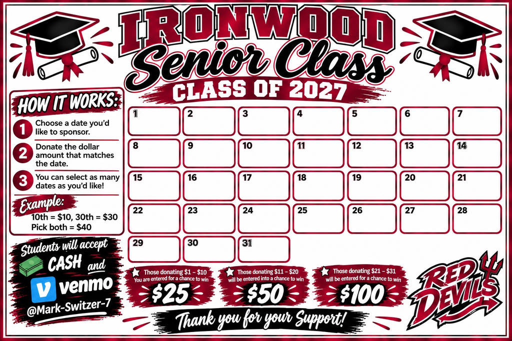 Ironwood Senior Class of 2027 Fundraiser Calendar