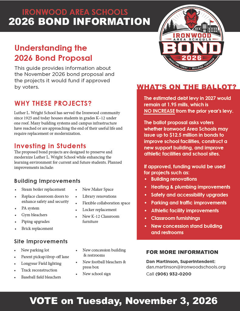 Ironwood Area Schools 2026 Bond Information Summary