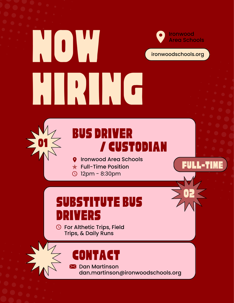 Now Hiring Bus Drivers Ironwood Area Schools