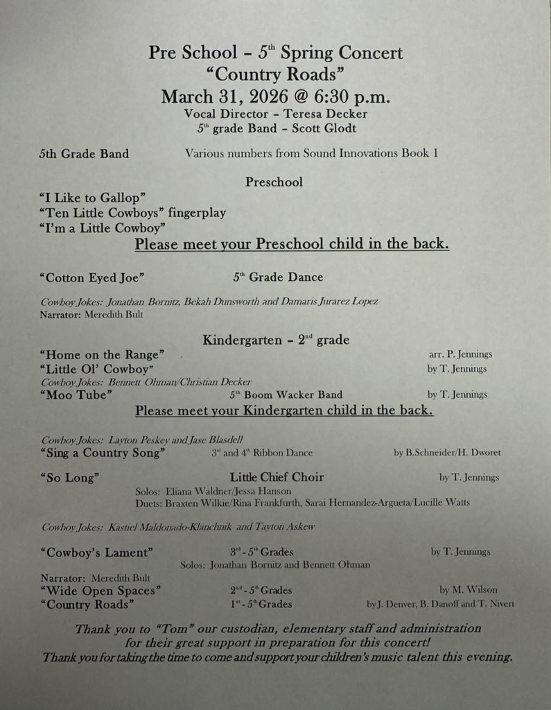 PK-5th grade Spring Concert Program