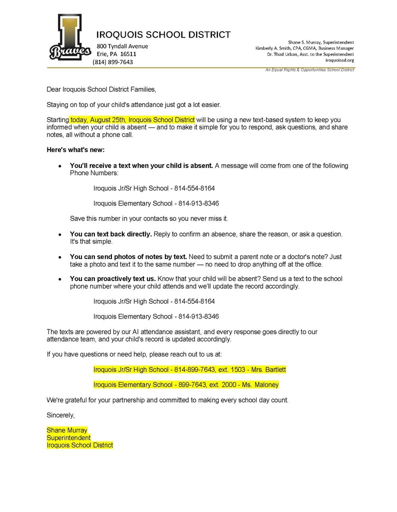 Attendance Pro School Letter