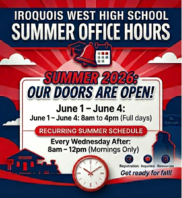 IWHS Summer Hours. June 1-June 4 8am to 4pm and every Wednesday after 8am -12pm