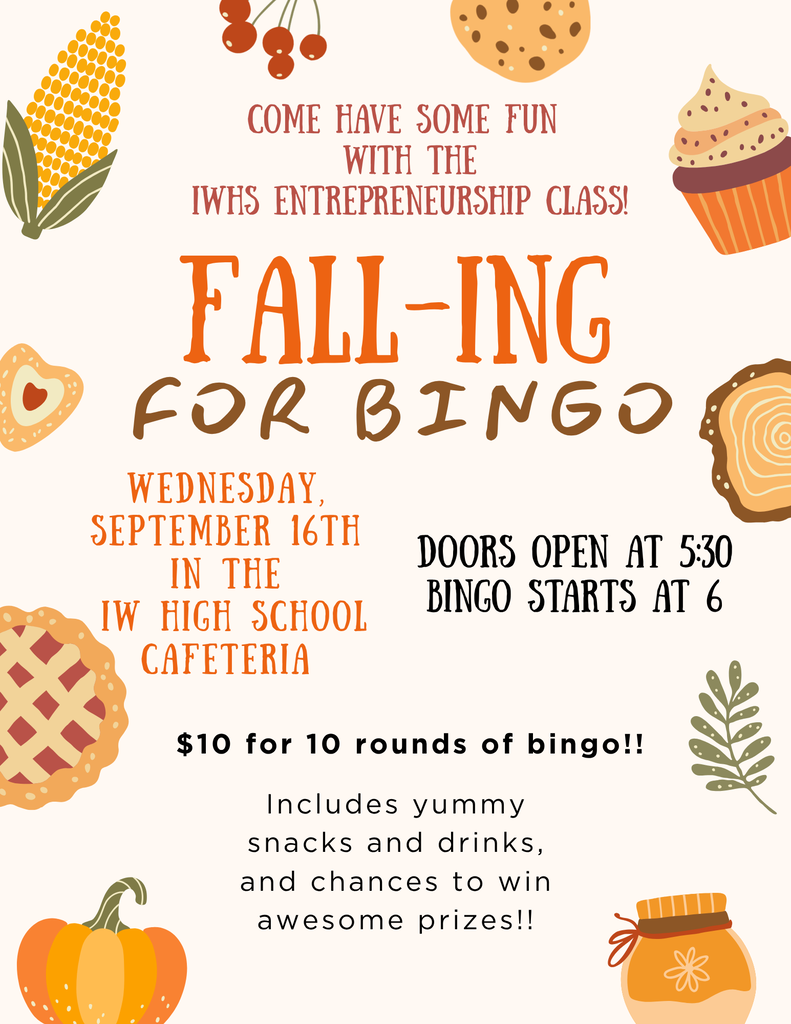 IWHS Entrepreneurship Bingo on September 16!