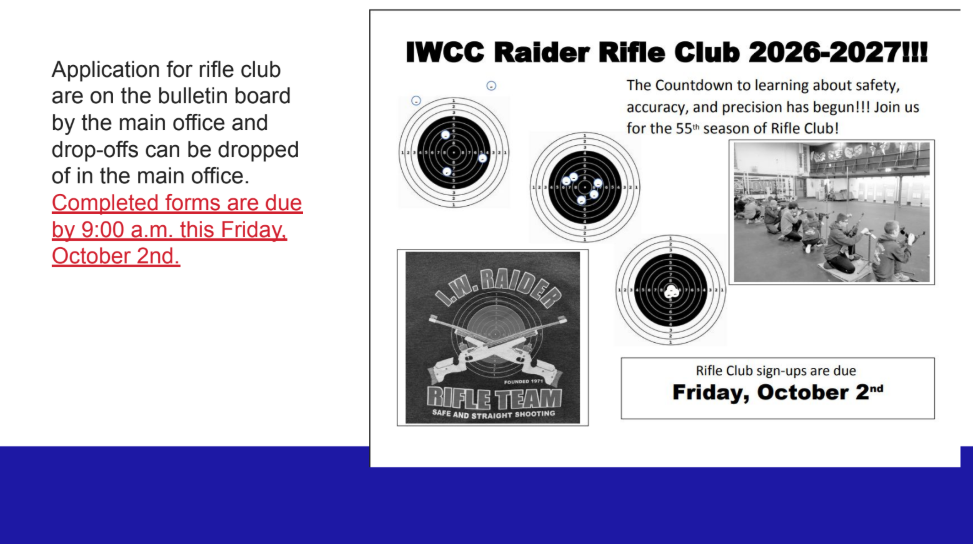 Rifle Club forms due 10/2