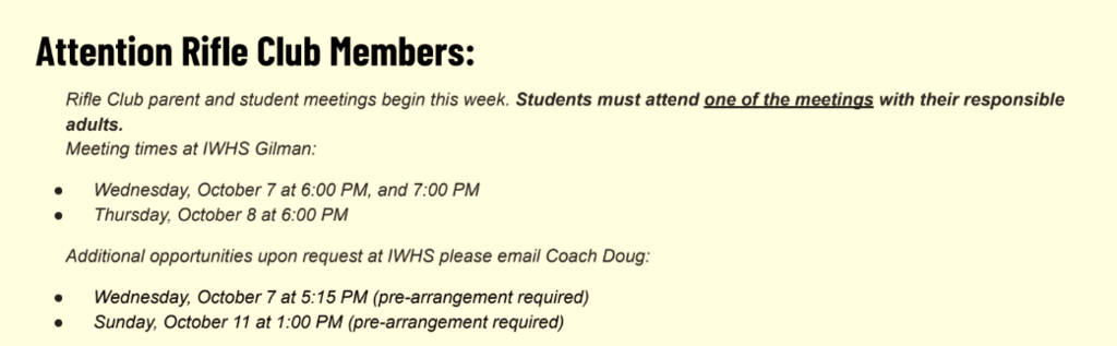 Rifle Club Parent Meetings