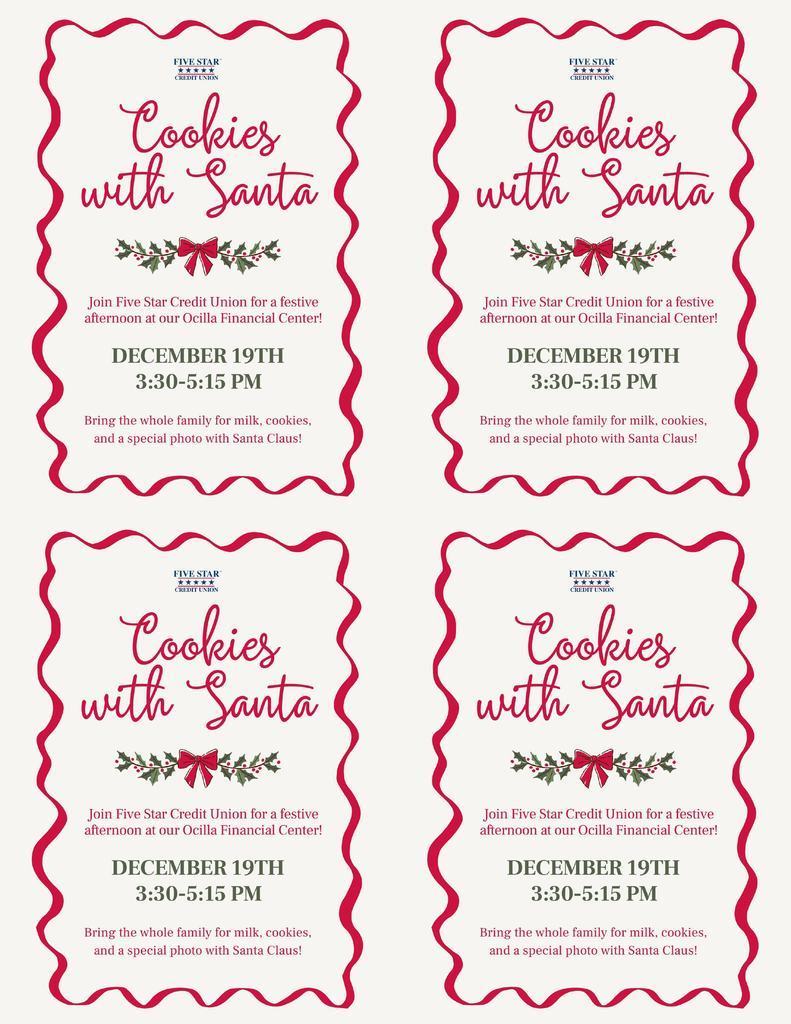 Five Star Credit Union Cookies with Santa Details