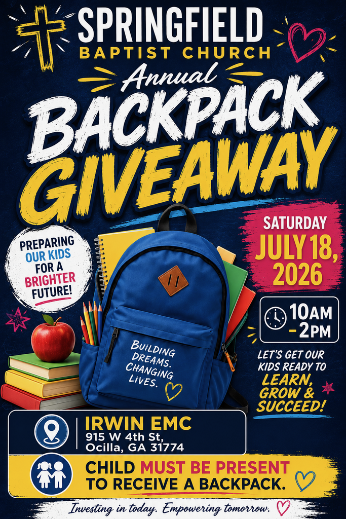 backpack giveaway at Irwin EMC July 18th from 10-2