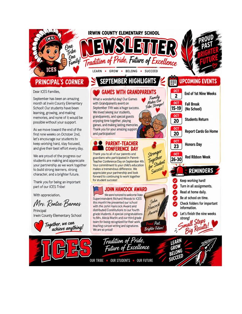 Irwin County Elementary Parent Newsletter September 2026