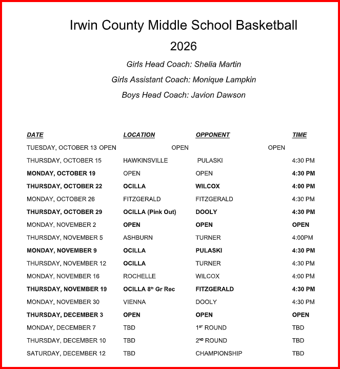 MS BASKETBALL SCHEDULE