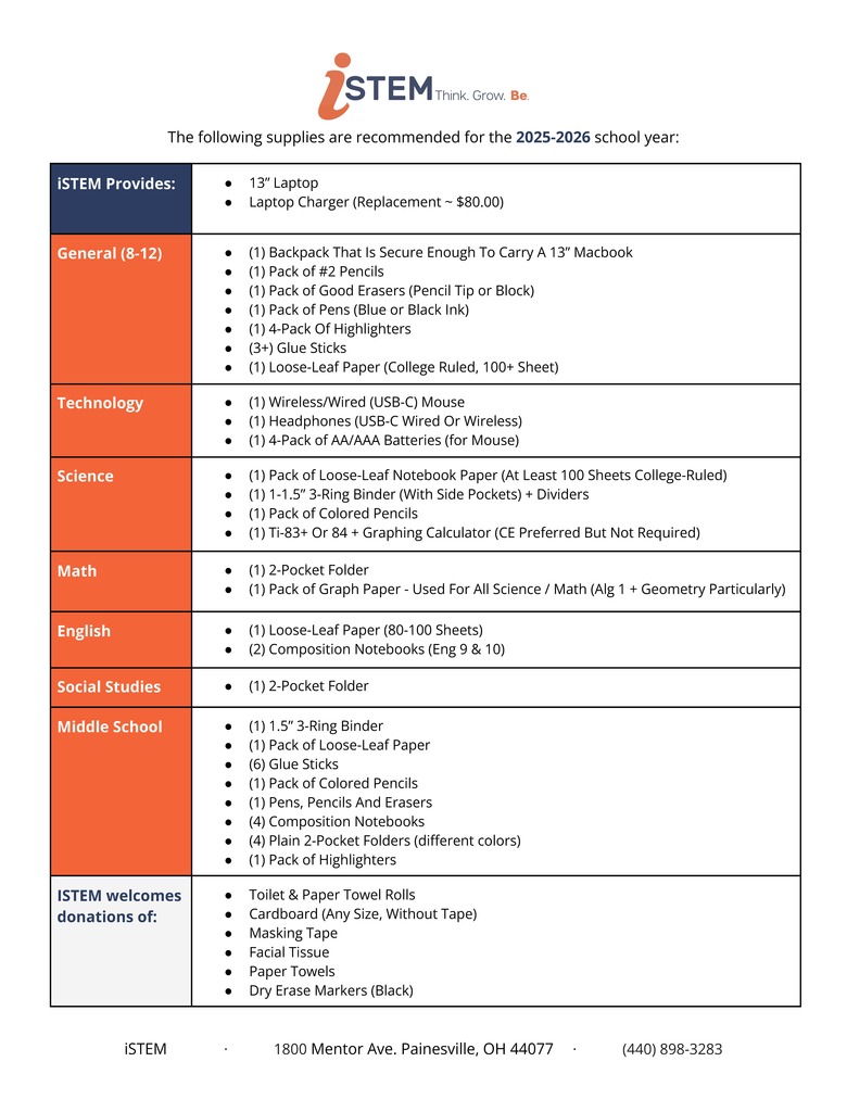 25-26 Supply List