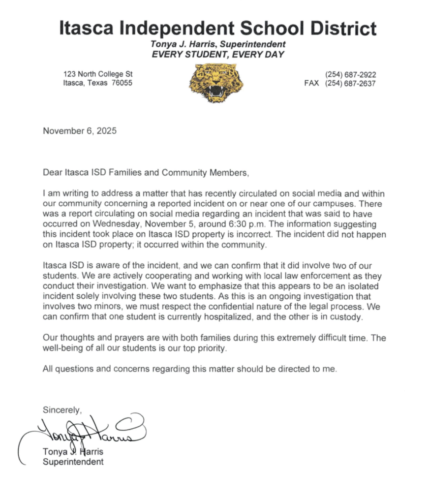 student incident letter
