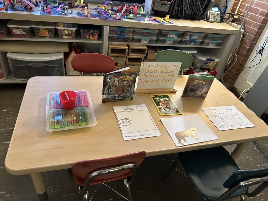 Coloring set up on a classroom table