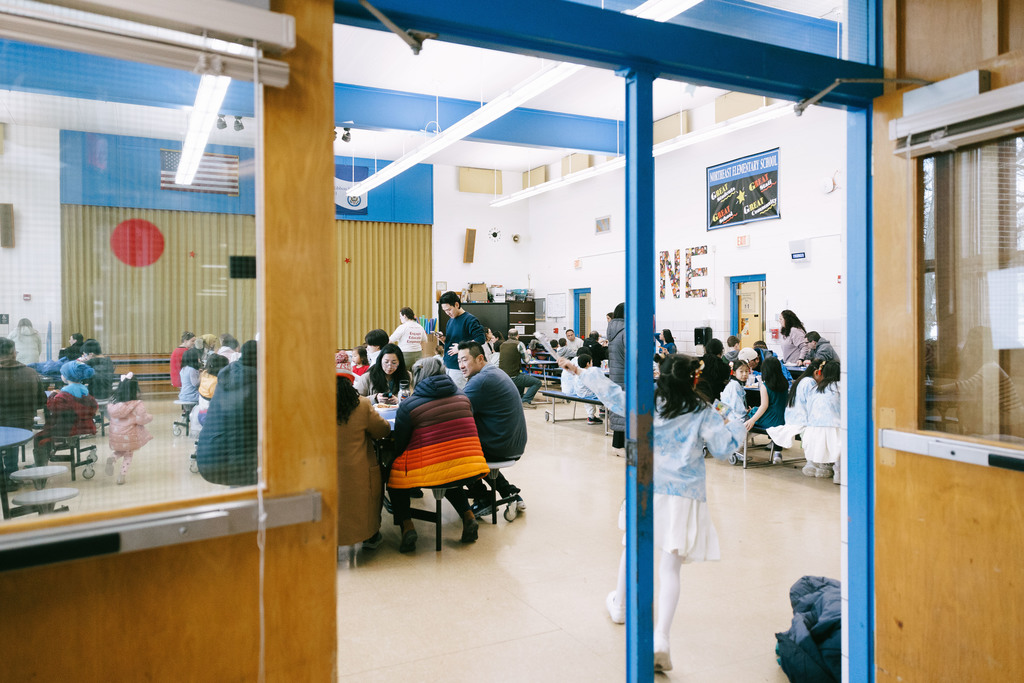 Northeast cafeteria filled with families
