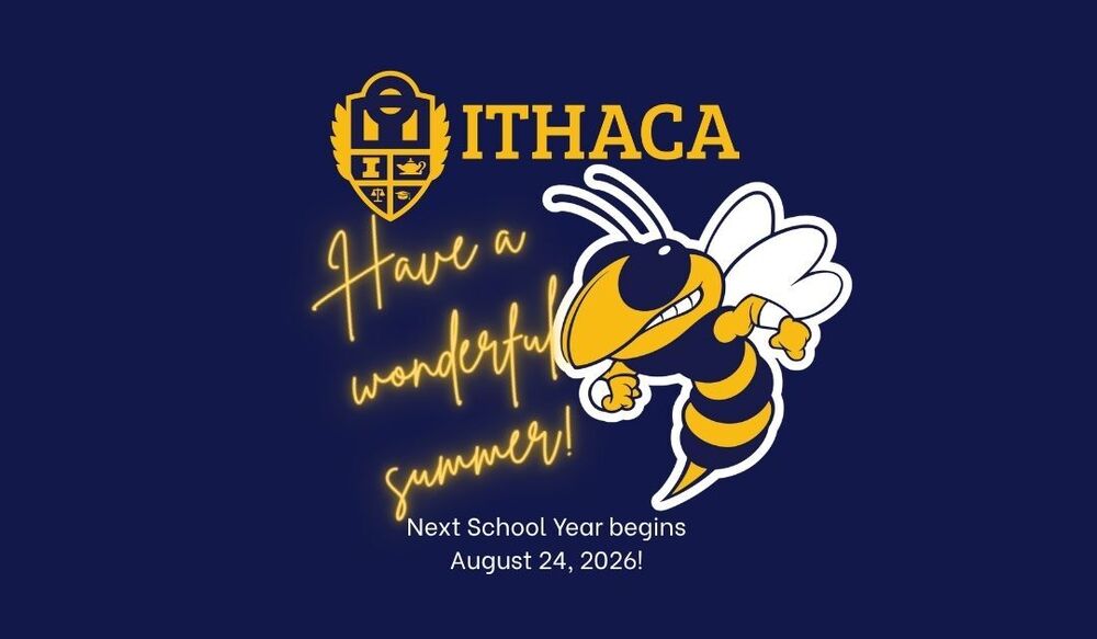 Graphic celebrating the end of the school year, featuring the yellowjacket mascot and school crest. The image includes a message wishing families a wonderful summer and displays the start date for the upcoming school year as August 24.
