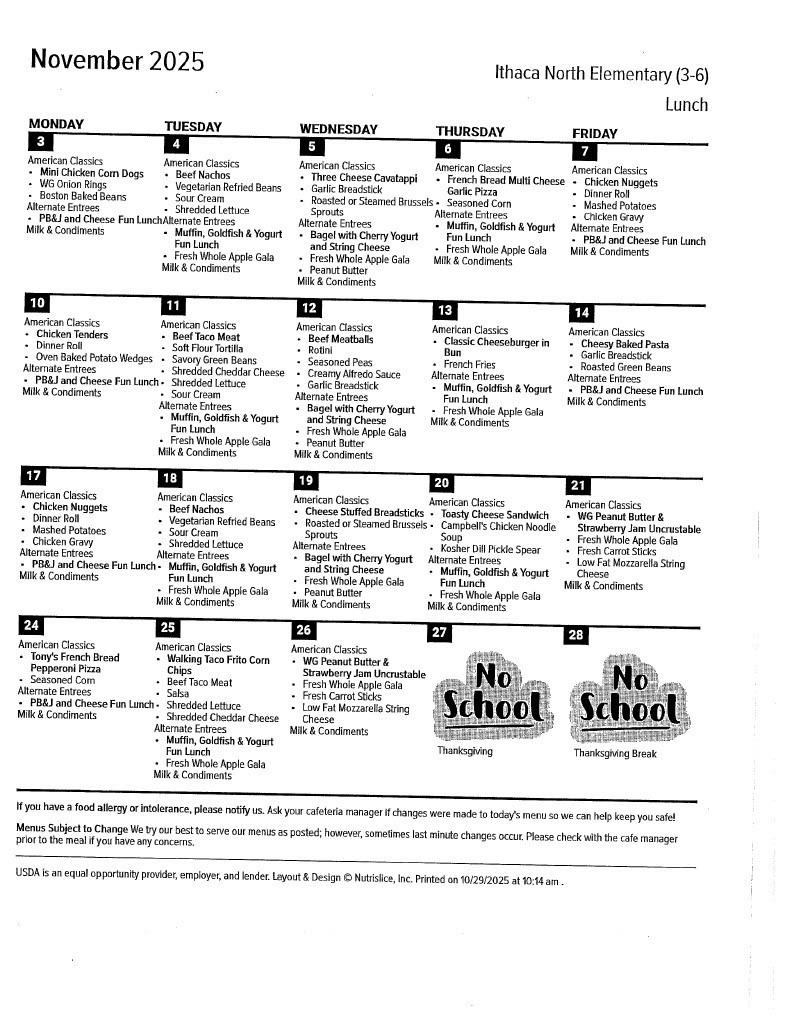 November Lunch Menu