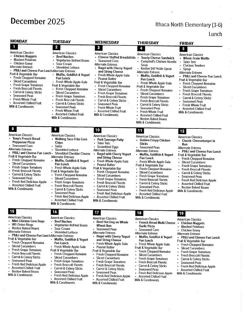 December Lunch Menu