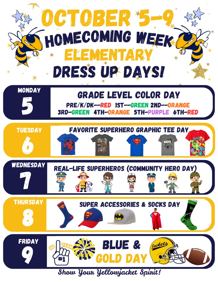 A flyer to describe each day of homecoming dress up days