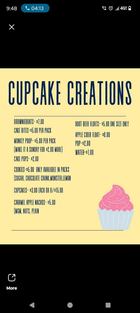 cupcake creation menu