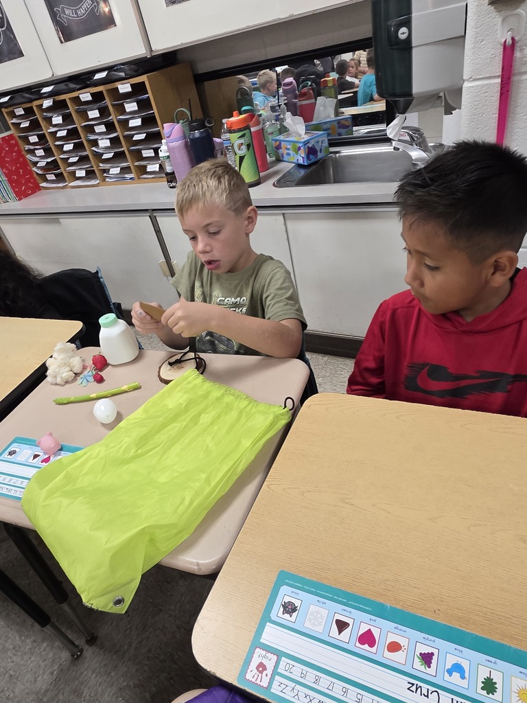 Students working at desks.