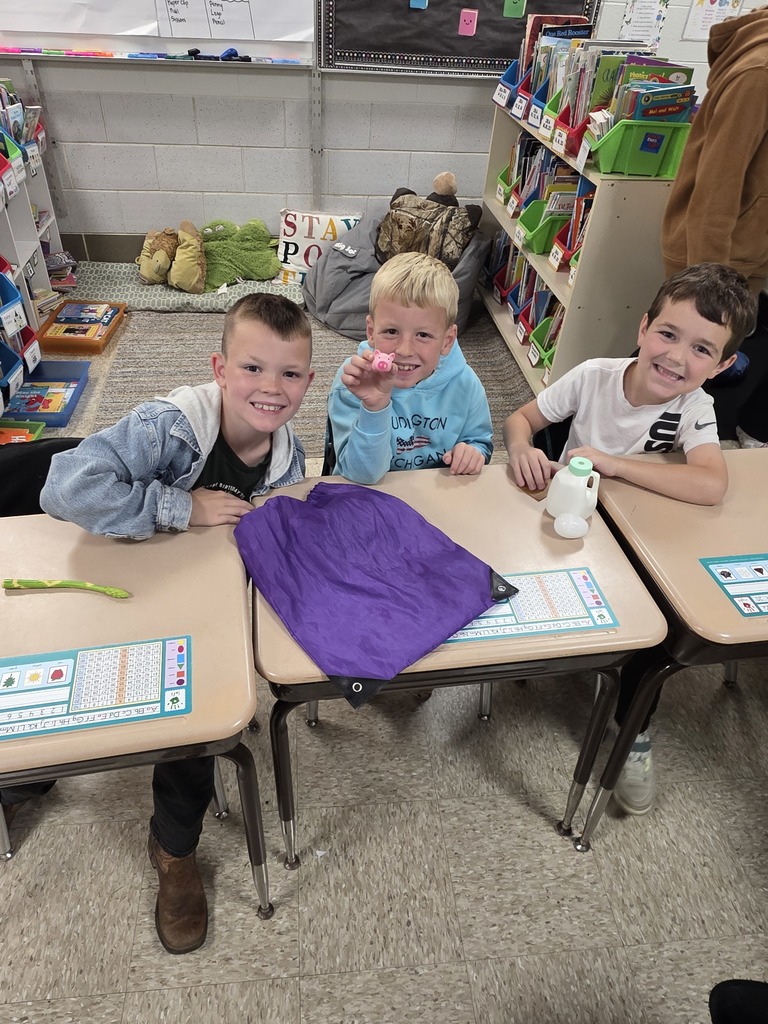 Students working at desks.