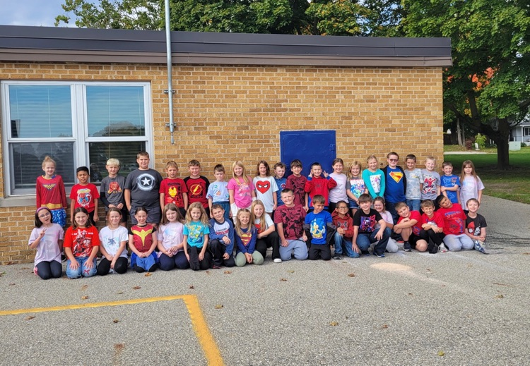 More students from North Elementary dressed up with their favorite superhero graphic t-shirts