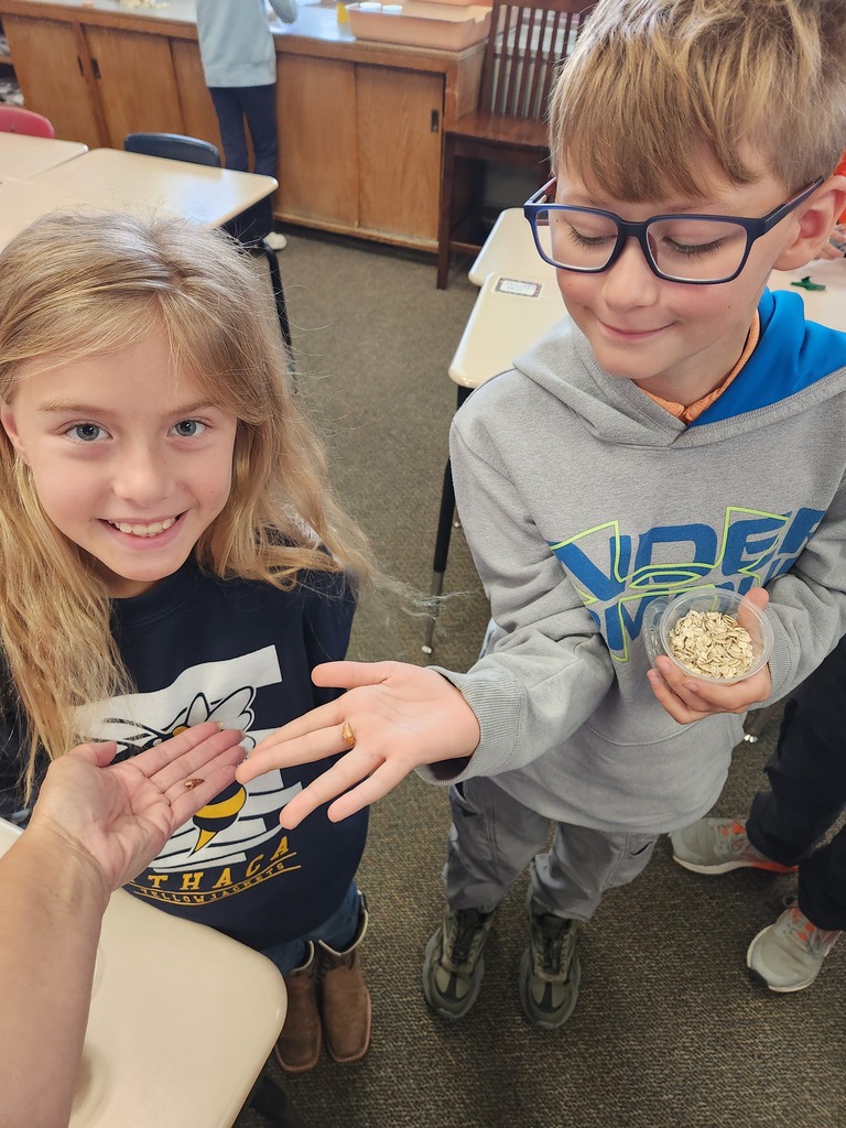 4th graders holding a beetle