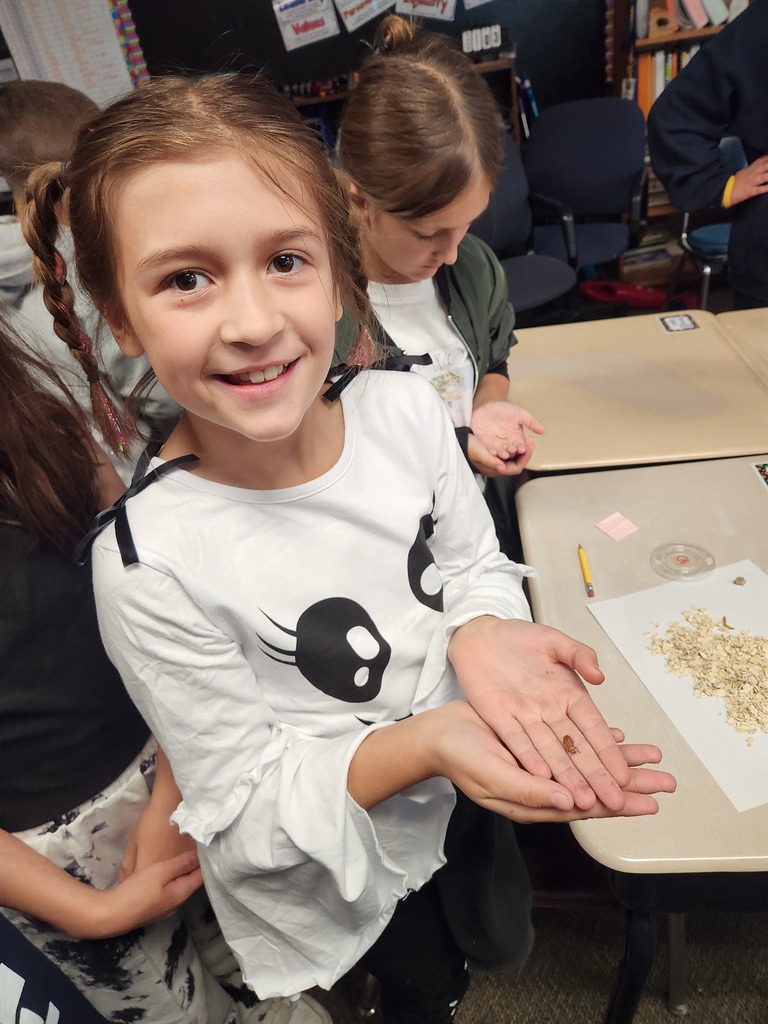 4th graders holding a beetle..