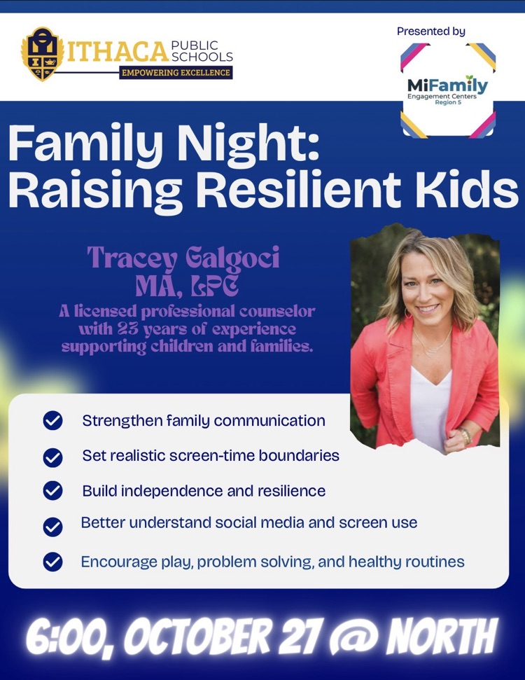 Family Night: Raising Resilient Kids flyer with information on the program, date, time, and location 