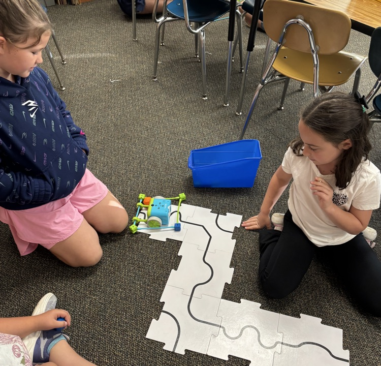 students using robot