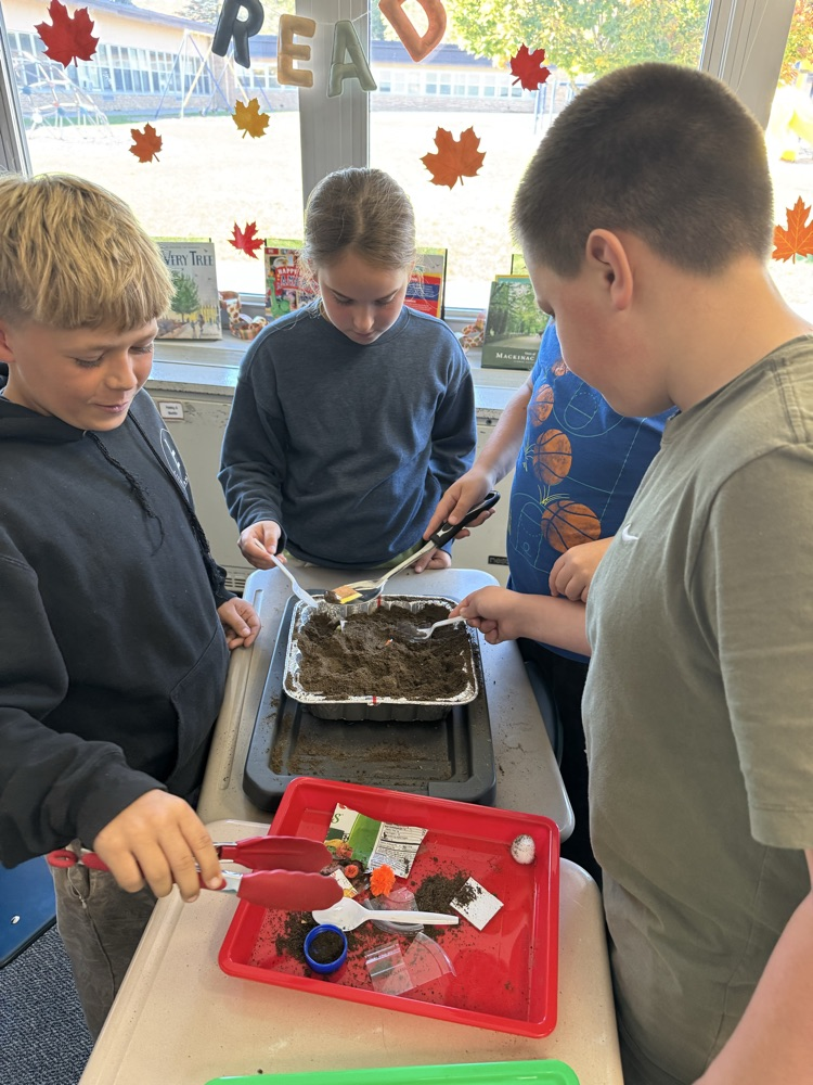 students working on removing trash from the dirt