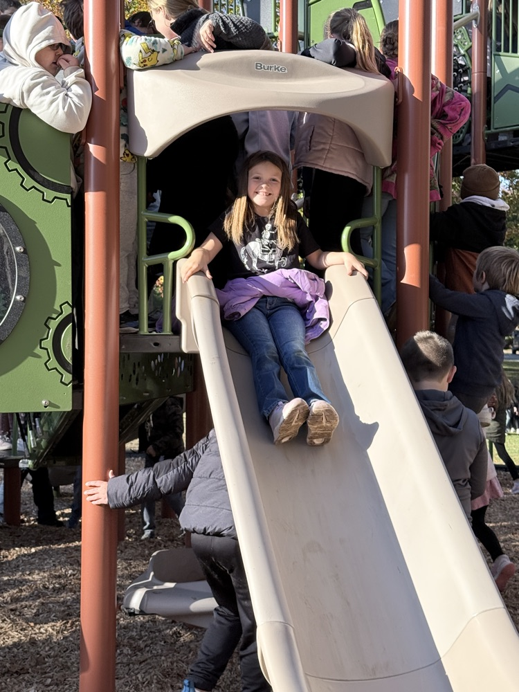 Student going down the slide.