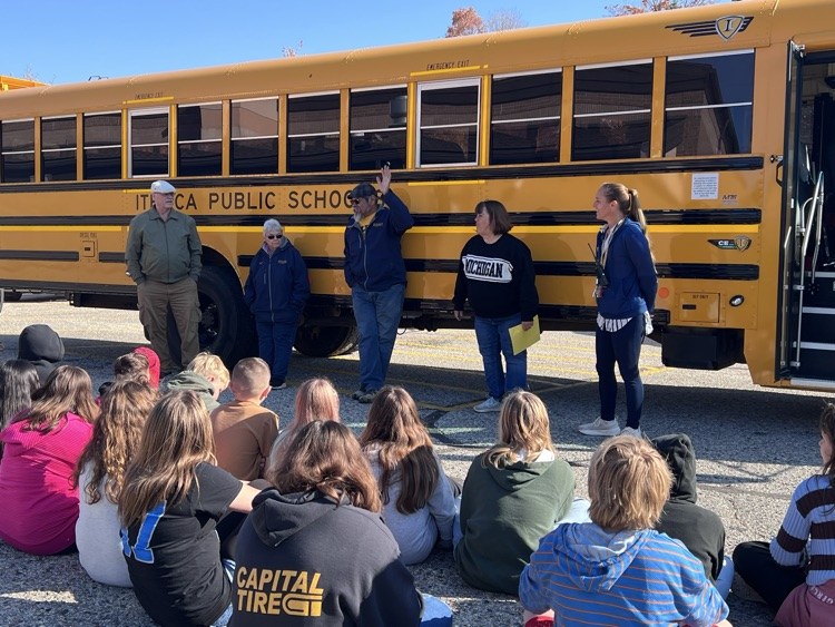 our wonderful bus drivers came over to talk with our students about bus safety