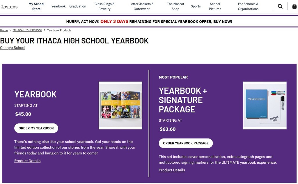 Jostens Yearbook order page 2025
