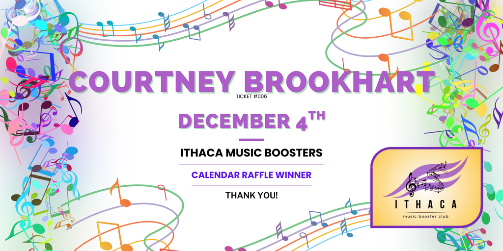 Ithaca Music Boosters Calendar raffle winner December 4th 2025