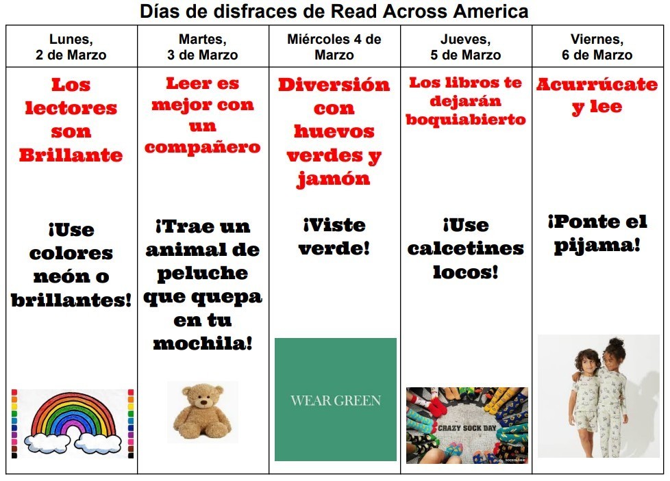 Spanish Read Across America 2026 Dress Up Days
