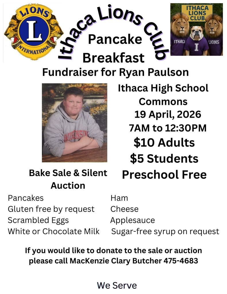 Ithaca Lions Club pancake breakfast for Ryan Paulson