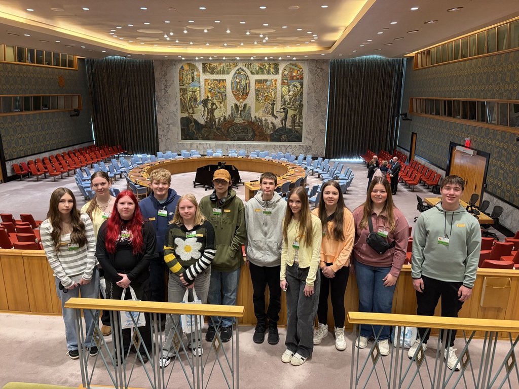 Ithaca Music Department Spring 2026 New York City trip group at United Nations